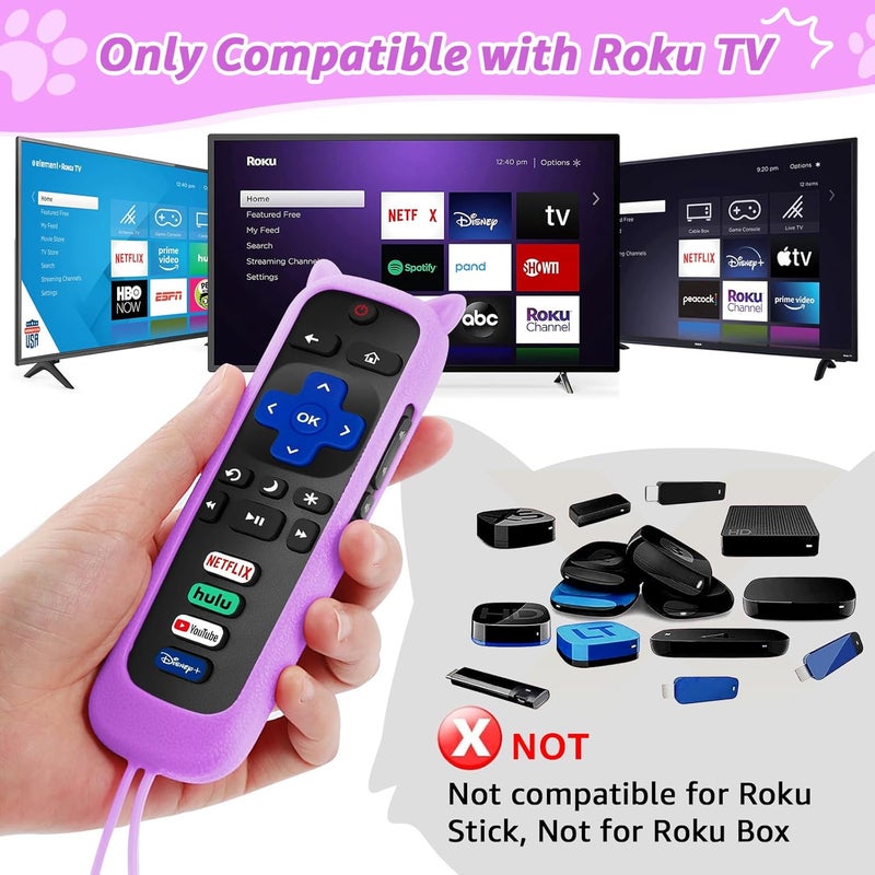 SOTATOO جهاز تحكم عن بعد بديل لتلفاز Roku مع غلاف واقي ناعم بنفسجي (يتوهج في الظلام) ، جهاز تحكم عالمي لتلفاز TCL Roku/Hisense Roku/Onn Roku/Sharp Roku/Element Roku/Philips Roku الذكي - Image 4